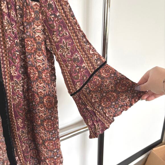 Boho American Eagle Burgundy Whimsigoth Velvet Trim Flowy Oversized Cardigan XS - Picture 4 of 9